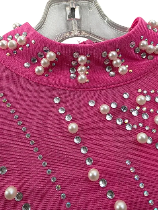 Nwt House Of Maguie Hot Pink Longsleeve Rhinestone,feathers & pearls Party Dress - Picture 8 of 16